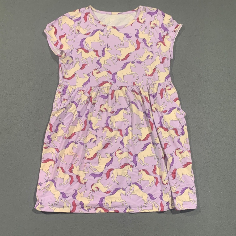 Wonder Nation Girls‎ XL 14-16 Plus Purple Unicorn Short Sleeve Pocket Dress
